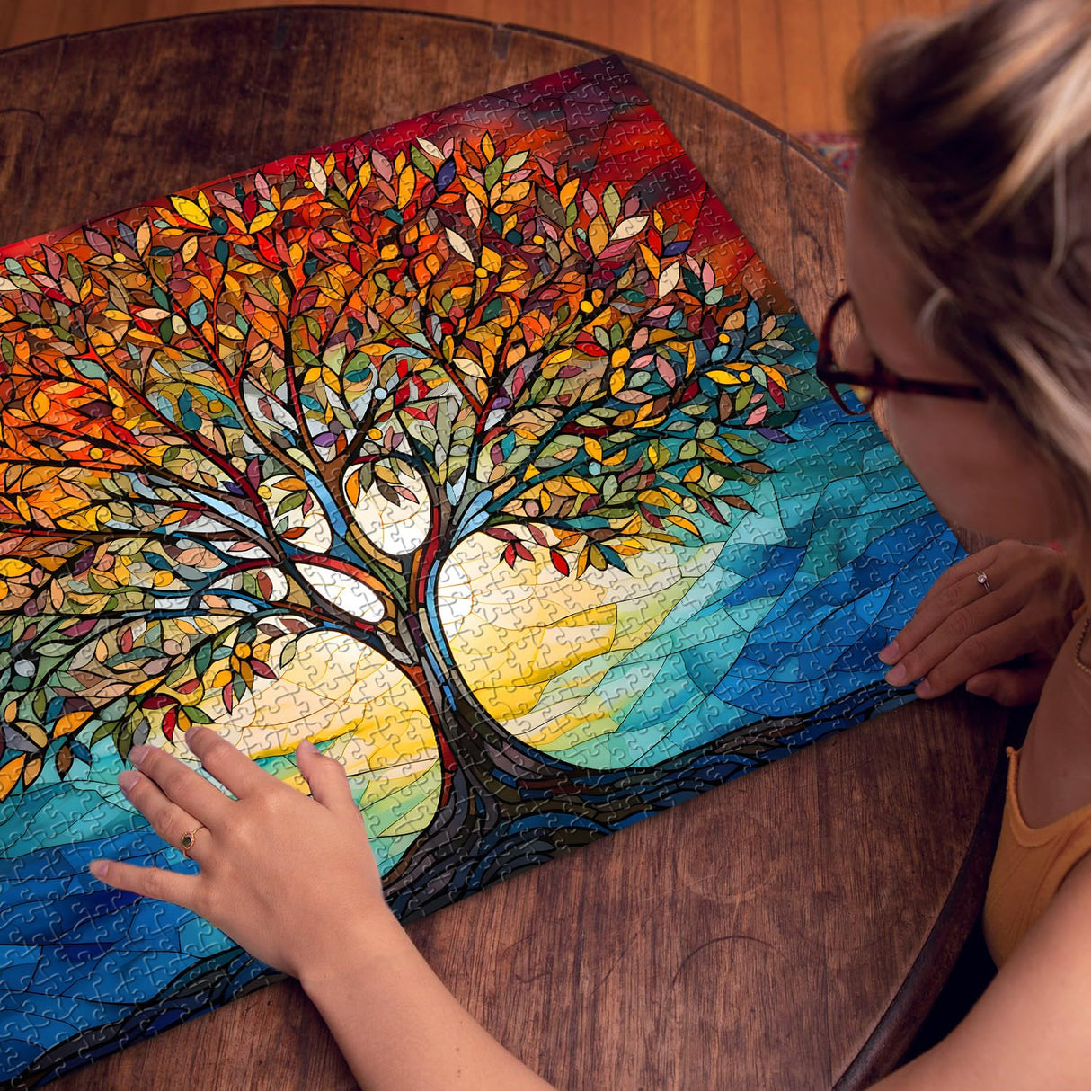 Stained Glass Puzzle for Adults 1000 Piece, Tree of Life Puzzles, Impossible Hard Difficult Challenging Puzzles for Adults, Colorful Mosaic Tree of Life Jigsaw Puzzle 1000 Pieces PICKFORU