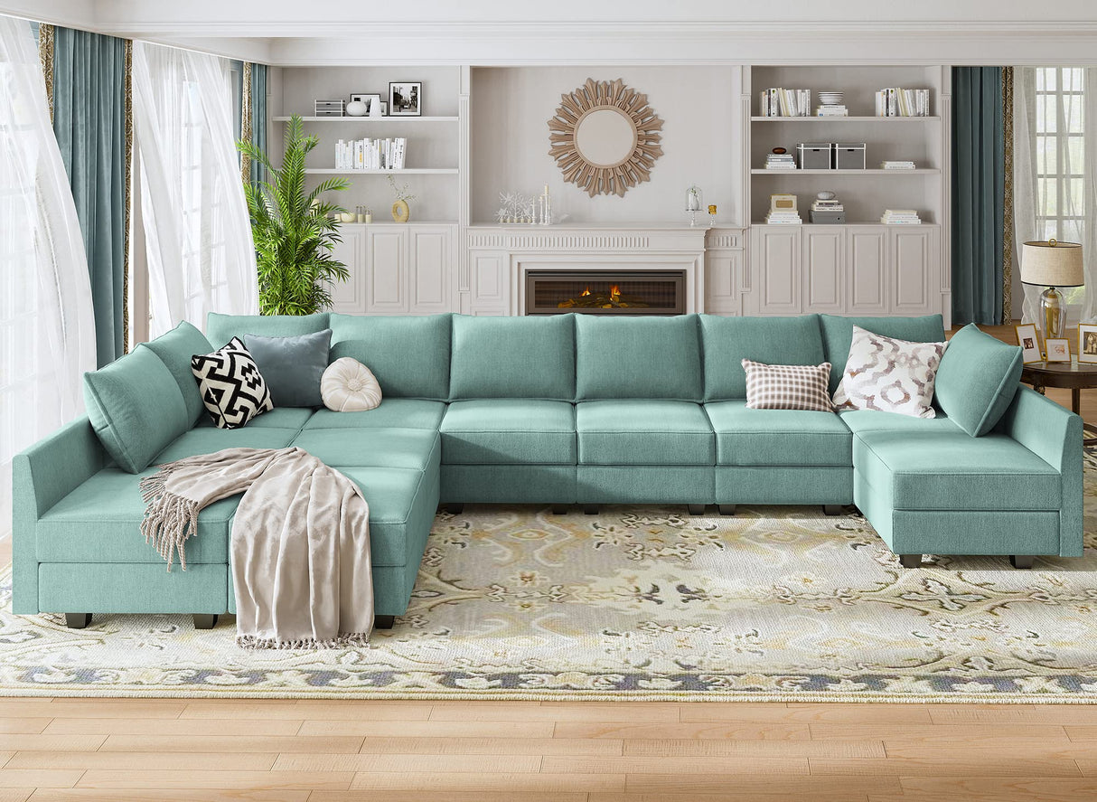 HONBAY Convertible U Shaped Modular Sofa Sectional Modular Couch with Chaise Oversized Sofa Sleeper Couch for Large Living Room,Aqua Blue HONBAY