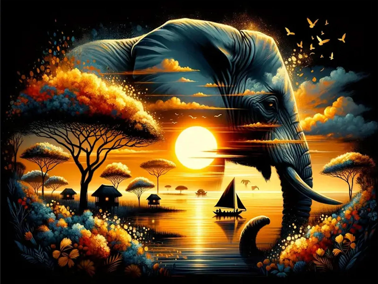 Elephant Diamond Art Kits for Adults, Diamond Painting Kits for Adults, 5D DIY Full Drill Animal Gem Craft Arts Diamond Round Dots Picture for Gifts Home Wall Decor 16" x 12" croshom