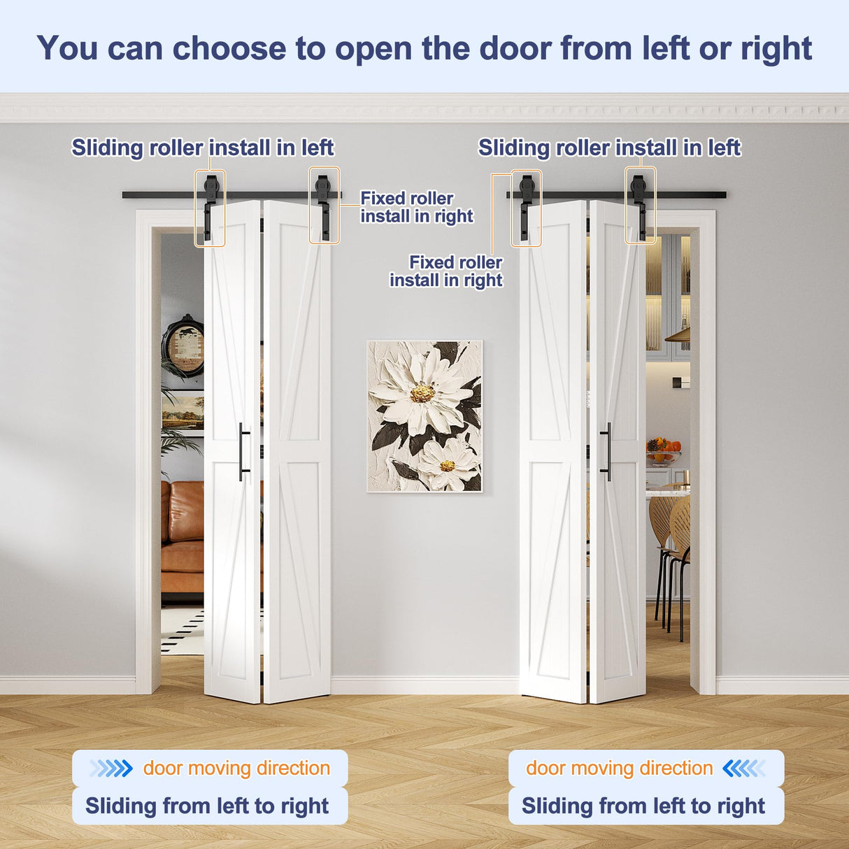 ROOMTEC 30"x84" Solid Pine Bi-Fold Closet Door, White Finish Folding Interior Door, Pre-Assembled, with Track Hardware, for Bedroom, Wardrobe, Laundry Room ROOMTEC