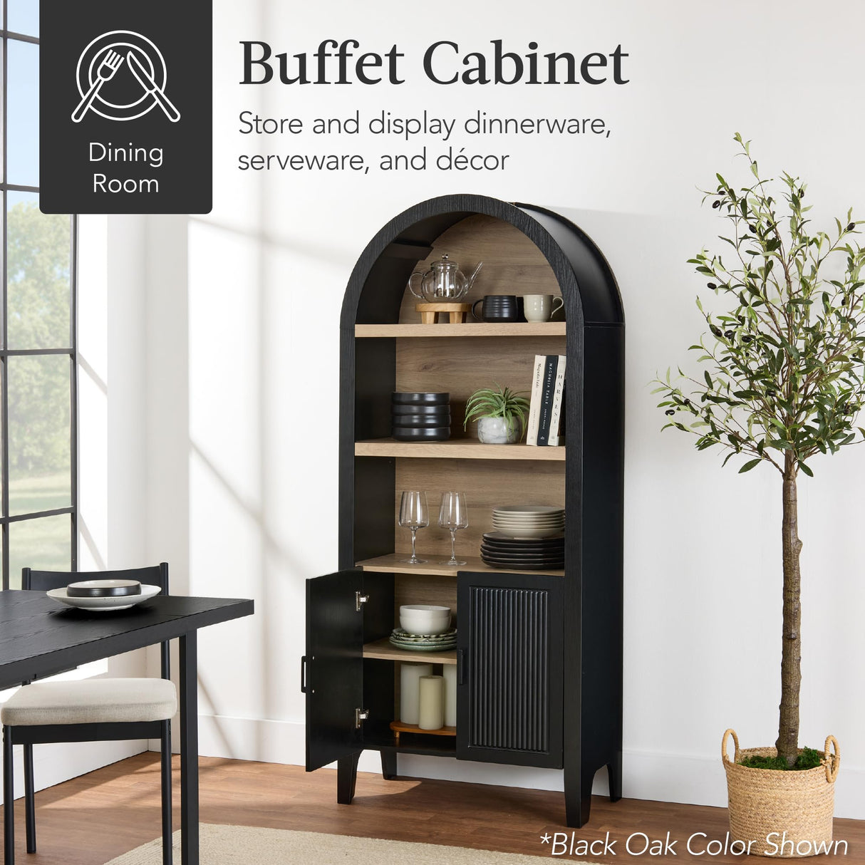Best Choice Products 72in Tall Arched Pantry Cabinet w/Doors, 5-Tier Bookshelf, Armoire, Hutch, Bookcase, Storage Cabinet w/Adjustable Shelves - Natural Oak Best Choice Products