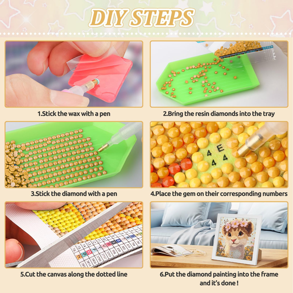 SENQAO Lion Diamond Art Kit for Adults with Frame Art and Crafts for Adults Ages 6-8 -10-12 Easy to DIY Diamond Art for Adults and Adult Beginners Home Wall Decoration 7.1x7.1inch SENQAO