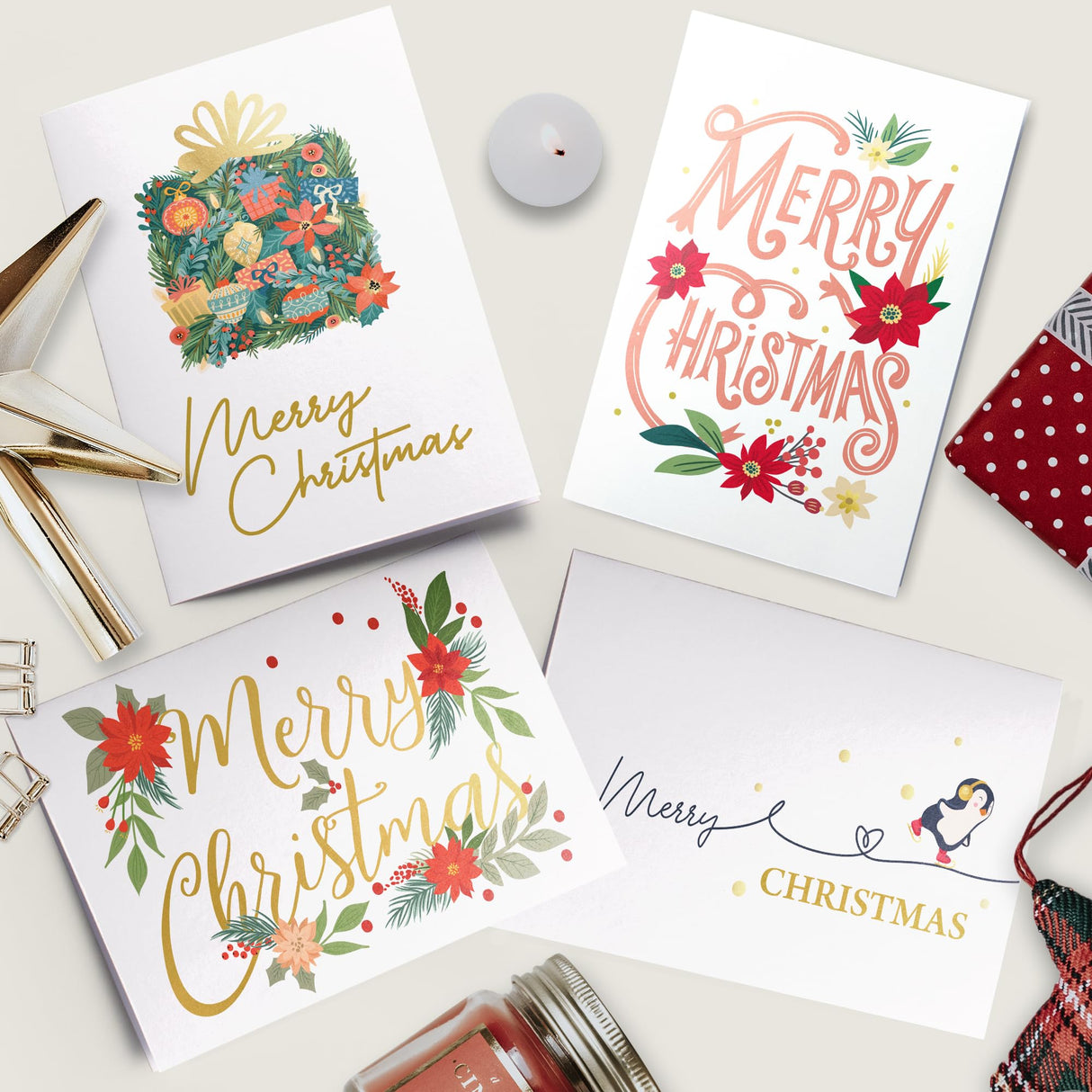 Dessie 30 Unique Christmas Cards with Envelopes 4x6 and Gold Sealing Stickers. Short Greetings Inside. Boxed Christmas Cards and Happy Holiday Greeting Cards Set. Dessie