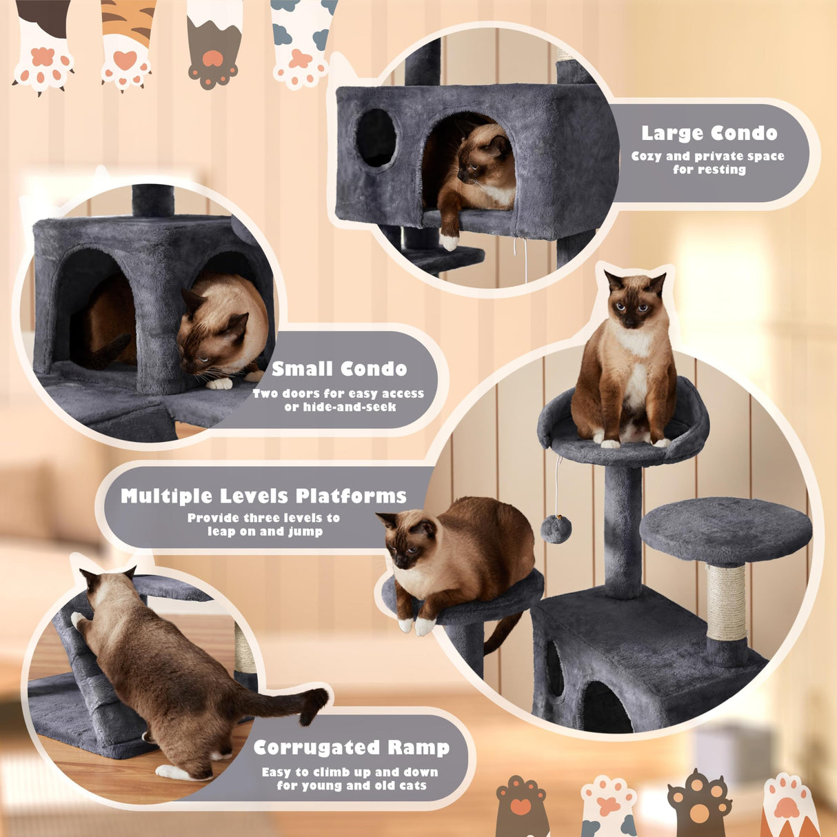 Yaheetech 54in Cat Tree Tower Condo Furniture Scratch Post for Kittens Pet House Play Yaheetech