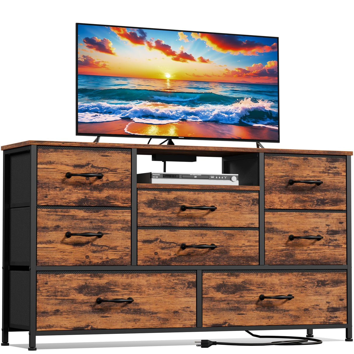 Furnulem 55'' TV Stand Dresser with 8 Drawers, Wood Desk Top - for Bedroom, Closet, Living Room Storage Furnulem