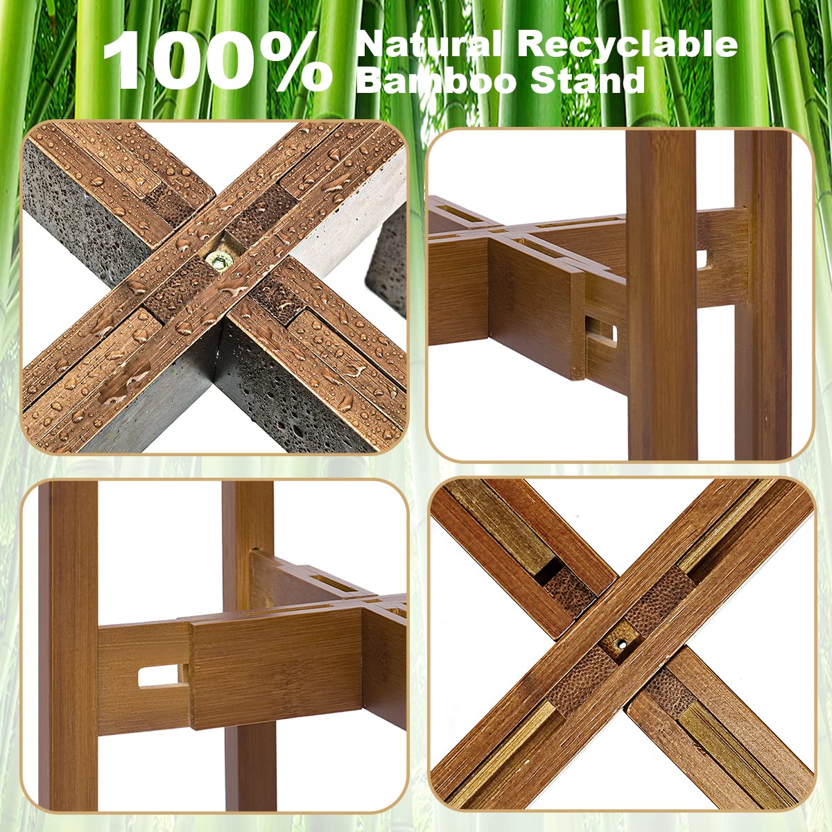 Rnined Adjustable Plant Stand Indoor,Bamboo Mid Century Modern Plants Stands, Stable Plant Holder,Fit 8 9 10 11 12 inch Pots (Pot & Plant Not Included) Rnined