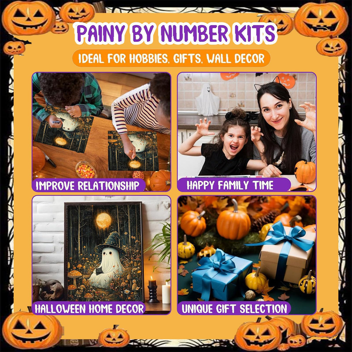 xackcme Spooky Paint by Numbers for Adults, Halloween Paint by Number on Canvas Without Frame, DIY Ghost Oil Painting for Gift Home Wall Decor (16x20 inch) xackcme