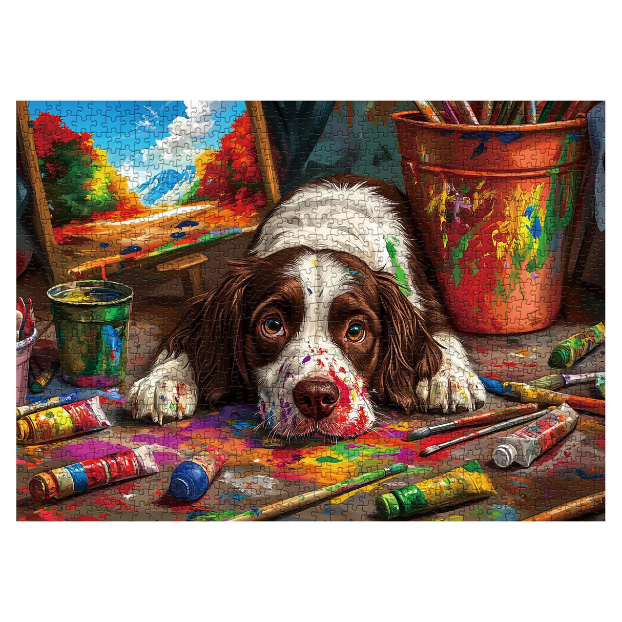 Puppy Painting Puzzle for Adults 1000 Pieces, Funny Dog Jigsaw Puzzle, Cute Animal Puzzle BBOLDIN
