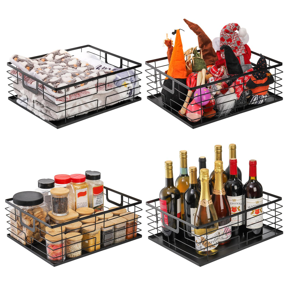 TOPZEA Black Metal Food Storage Basket for Pantry Organization, Large Steel Wire Farmhouse Basket Organizer Bin with Handles for Organizing Bathroom, Kitchen, Shelf, Cabinet, 16"x 12.5"x 6" TOPZEA