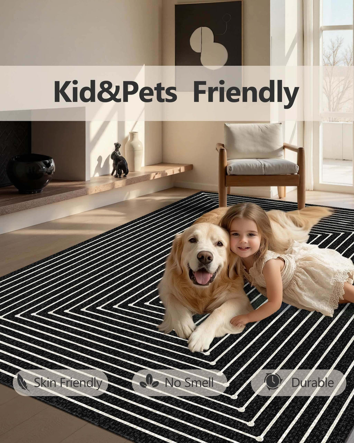 Latte&Fog 5x7 Area Rugs for Living Room Bedroom, Modern Abstract Washable Rug, Boho Non Slip Low Pile Carpet for Indoor Dining Room, Office, Dorm, Classroom, Farmhouse and Kids Room Latte&Fog