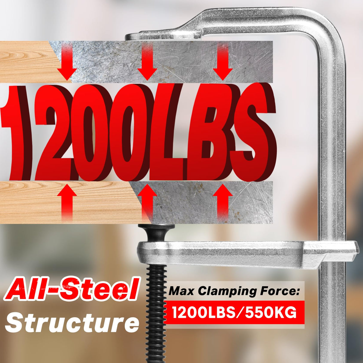 SHALL 12 In Heavy-duty Bar Clamps, 4-Pack Drop Forged Steel Welding F Clamps, All-Steel Thick Rail Wood Clamps with 1200Lbs Load Limit for Woodworking, Welding, Metal Working | 4-3/4" Throat SHALL