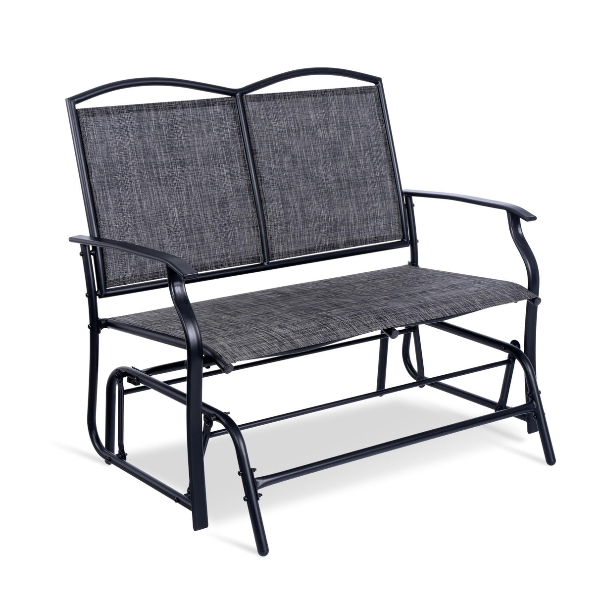 Backyard Expressions 2-Person Outdoor Glider Bench, Patio Double Swing Rocking Chair Loveseat w/Powder Coated Steel Frame for Backyard Garden Porch, Black Frame - Heathered Grey Sling Fabric BACKYARD EXPRESSIONS PATIO · HOME · GARDEN