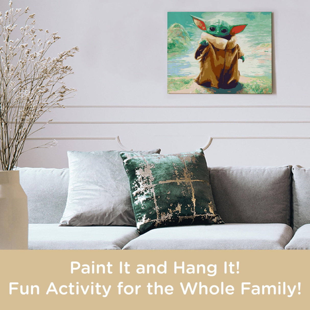 AQUARIUS Star Wars Mandalorian Grogu Art by Numbers Painting Kit (Stretched Canvas) 24 Paints, 3 Paint Brushes, Ready to Hang, Officially Licensed Star Wars Mandaalorian Collectible - 16"x20", Brown AQUARIUS