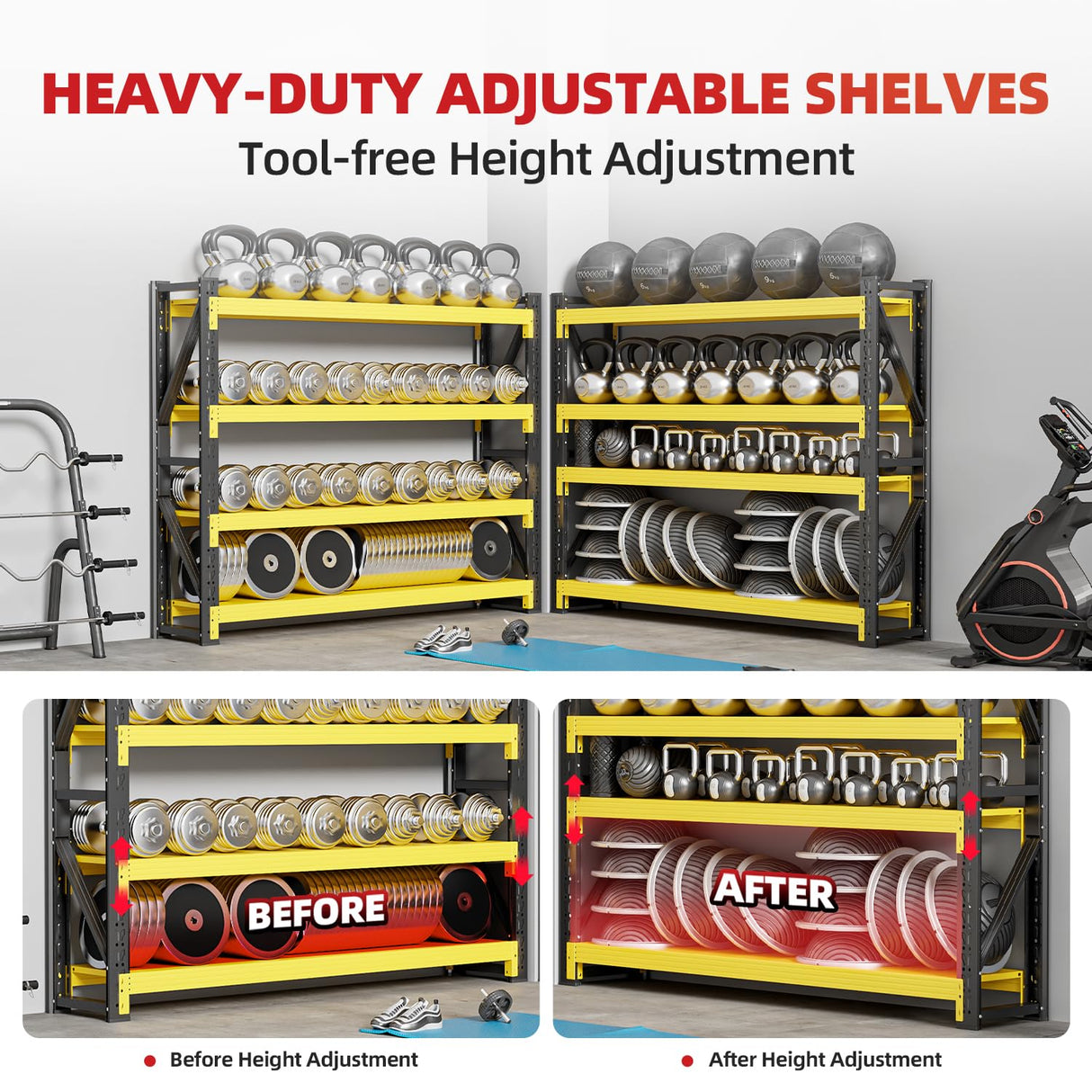 Welfiya 32" W Garage Shelving,4-Tier Heavy Duty Storage Shelves Unit with Adjustable Metal Shelf for Warehouse,Basement,Workshop,3000LBS,32" W x 20" D x 63" H,Black&Yellow Welfiya