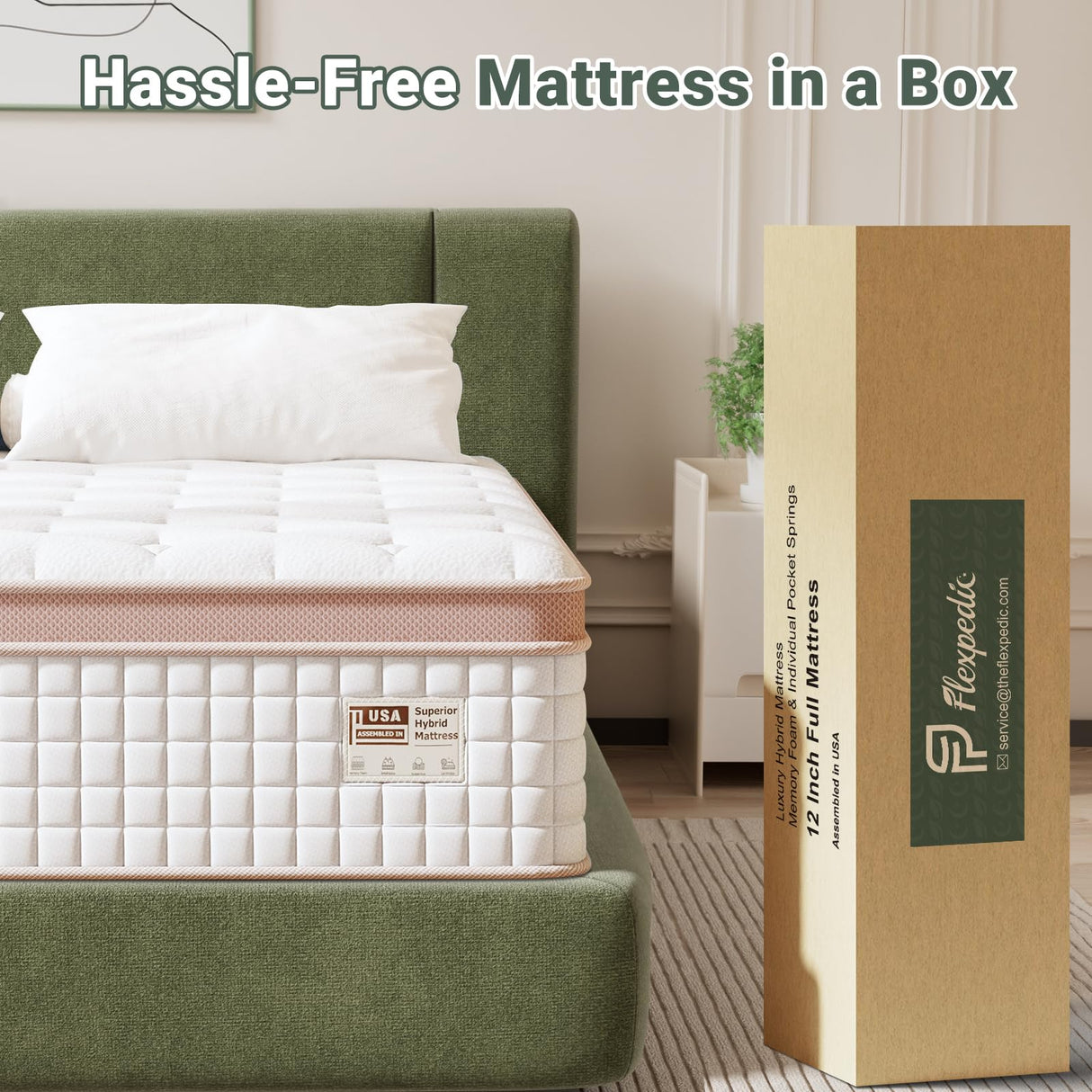 Queen Mattress 14 Inch - Superior Hybrid Mattress In a Box for Back & Lumbar Support, 100 Night Trial, Individual Pocket Spring Bed for Motion Isolation & Pressure Relief, CertiPUR-US Certified FP FLEXPEDIC