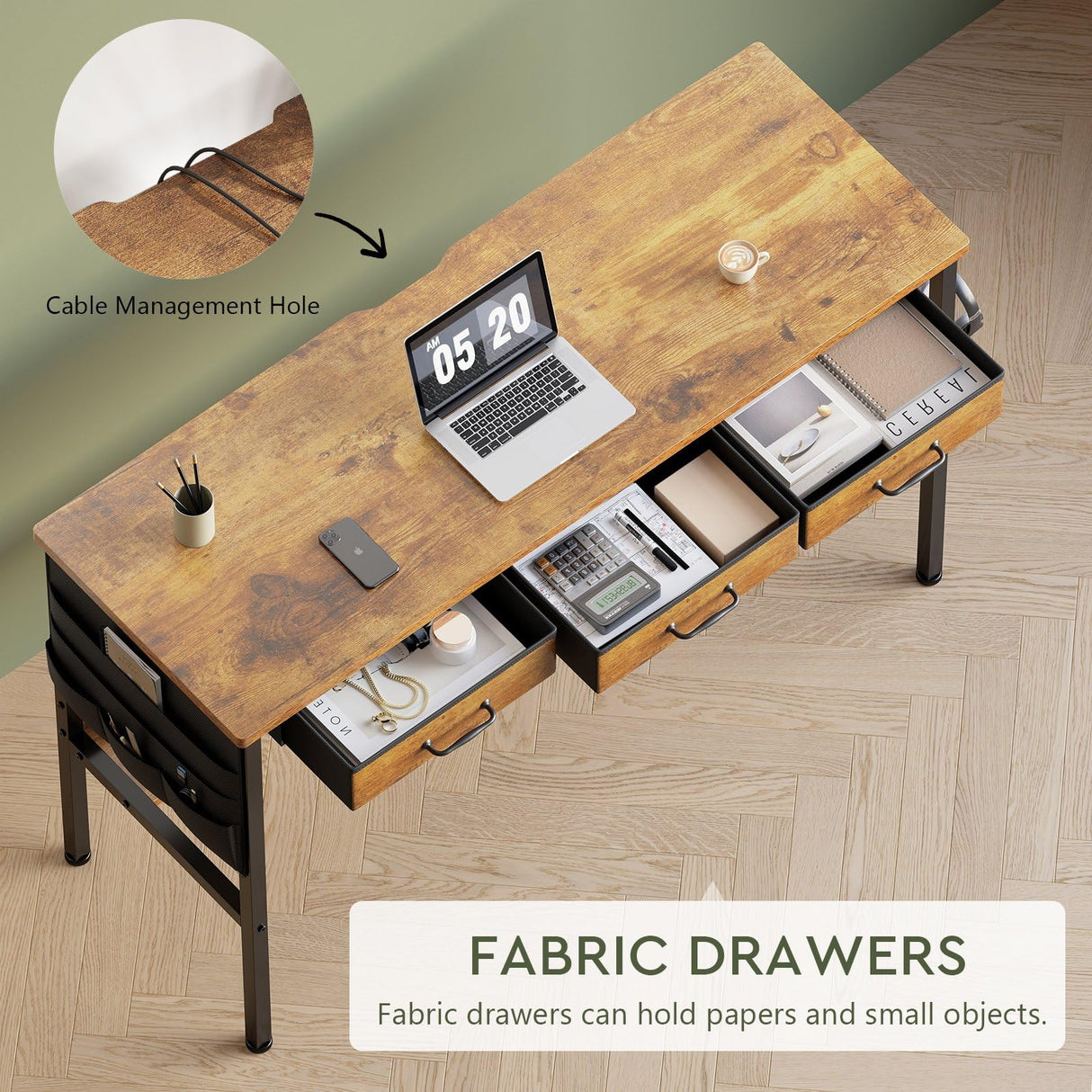 Maihail Small Desk with Drawers for Bedroom, Small Vanity Desk Without Mirror, 47.2inch, Writing Desk with Bookshelf, Computer Desk with Storage Drawers, Vanity Table no Mirror Rustic Brown Maihail