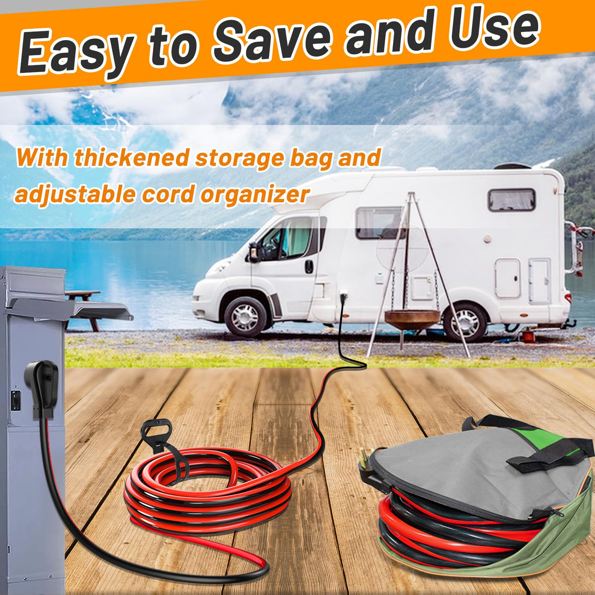 RVPLAN 25 FT 50 Amp RV/EV Extension Cord Outdoor Waterproof,4 Prong Flexible Heavy Duty STW RV Power Cord,NEMA 14-50P/R Standard Plug Suit for EV Charging and RV Trailer Campers, Black-Red,ETL RVPLAN