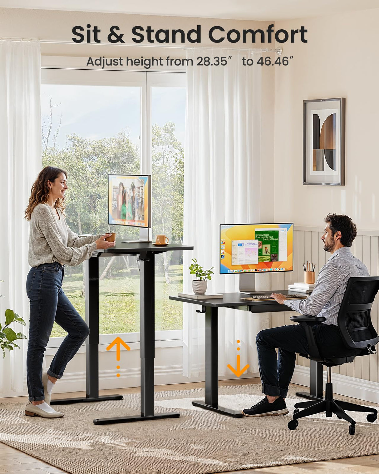 ErGear Standing Desk with Drawer, 48 x 24 inch Electric Height Adjustable Desk with 4 Preset Heights & 2 Storage Hooks, Sit Stand Desk Computer Desk with Drawer for Home & Office, Black EGESD80B ErGear