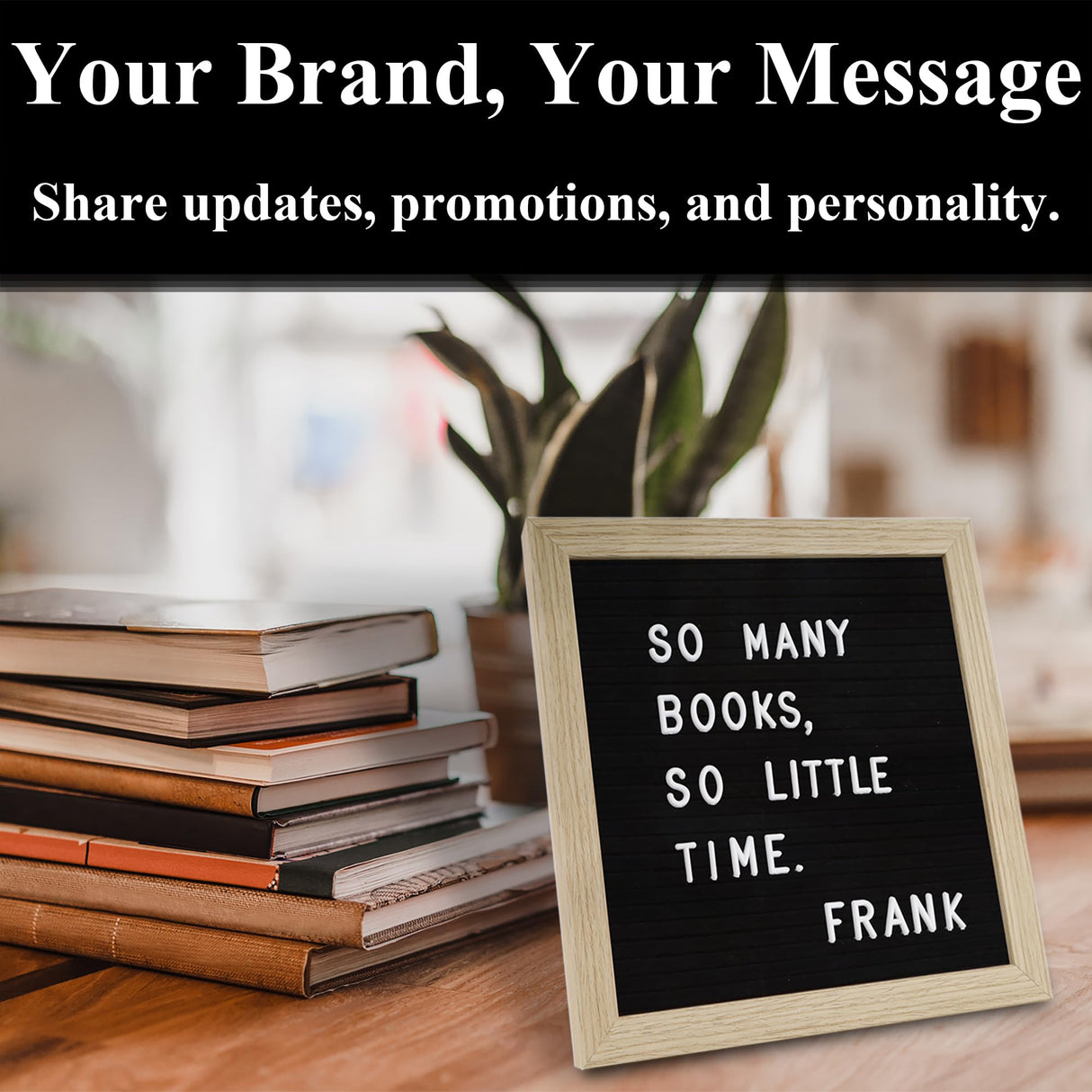 C CRYSTAL LEMON Letter Board, 336 Letters Numbers & Symbols, Felt Letter Board, 10x10 inches, Changeable Wooden Message Board Sign, Wood Frame, Wall Mount, with Display Stand (Black) C CRYSTAL LEMON