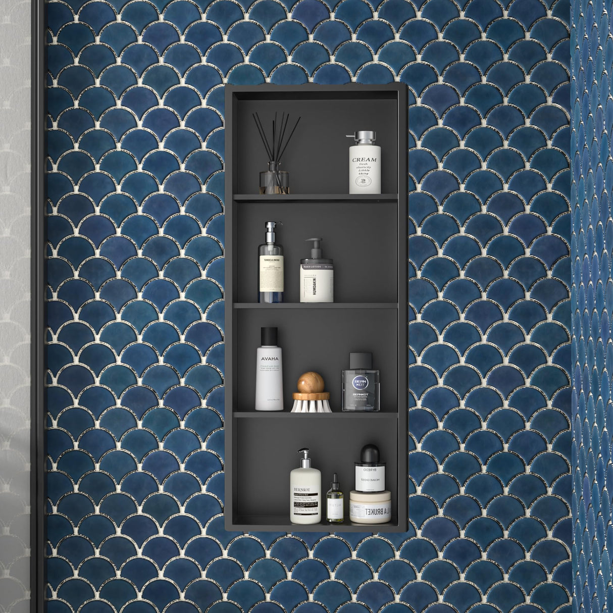 Bernkot Stainless Shower Niche 14"x 36" Matte Black with 4-Tier Shelves No Tile Needed Niche Shower for Bathroom Wall Storage Recessed Medicine Cabinet Bernkot