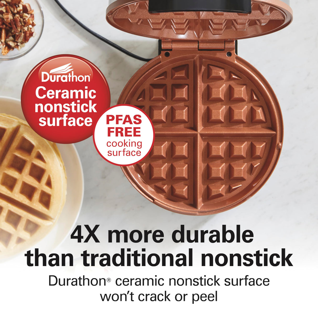 Hamilton Beach Belgian Waffle Maker with PFAS-Free Non-Stick Ceramic-Coated Plates, Browning Control, Indicator Lights, Stainless Steel (26081) Hamilton Beach