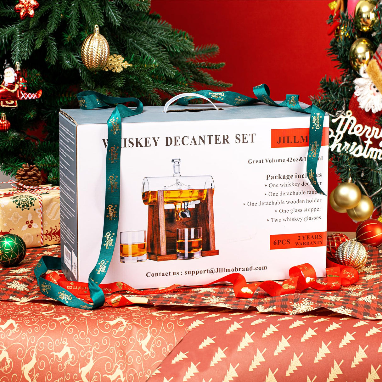 Jillmo Whiskey Decanter Sets for Men, 1250ml Decanter Set with 2 Whiskey Glasses, Ideal Bourbon Gifts for Men JILLMO