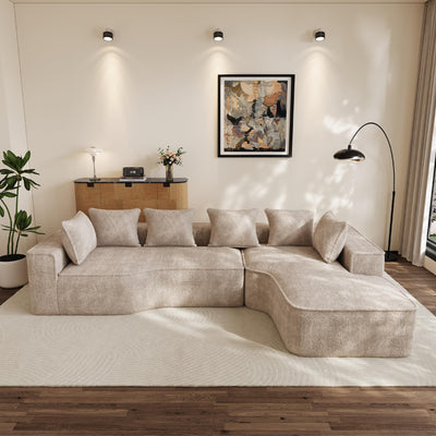 DAMAIFROM Oversized L Shape Sectional Sofa with Chaise, 134" W L-Shaped Sectional Couches with 63" D x 40" W Chaise Lounge Boneless Chenille Sofas for Large Living Room, Camel