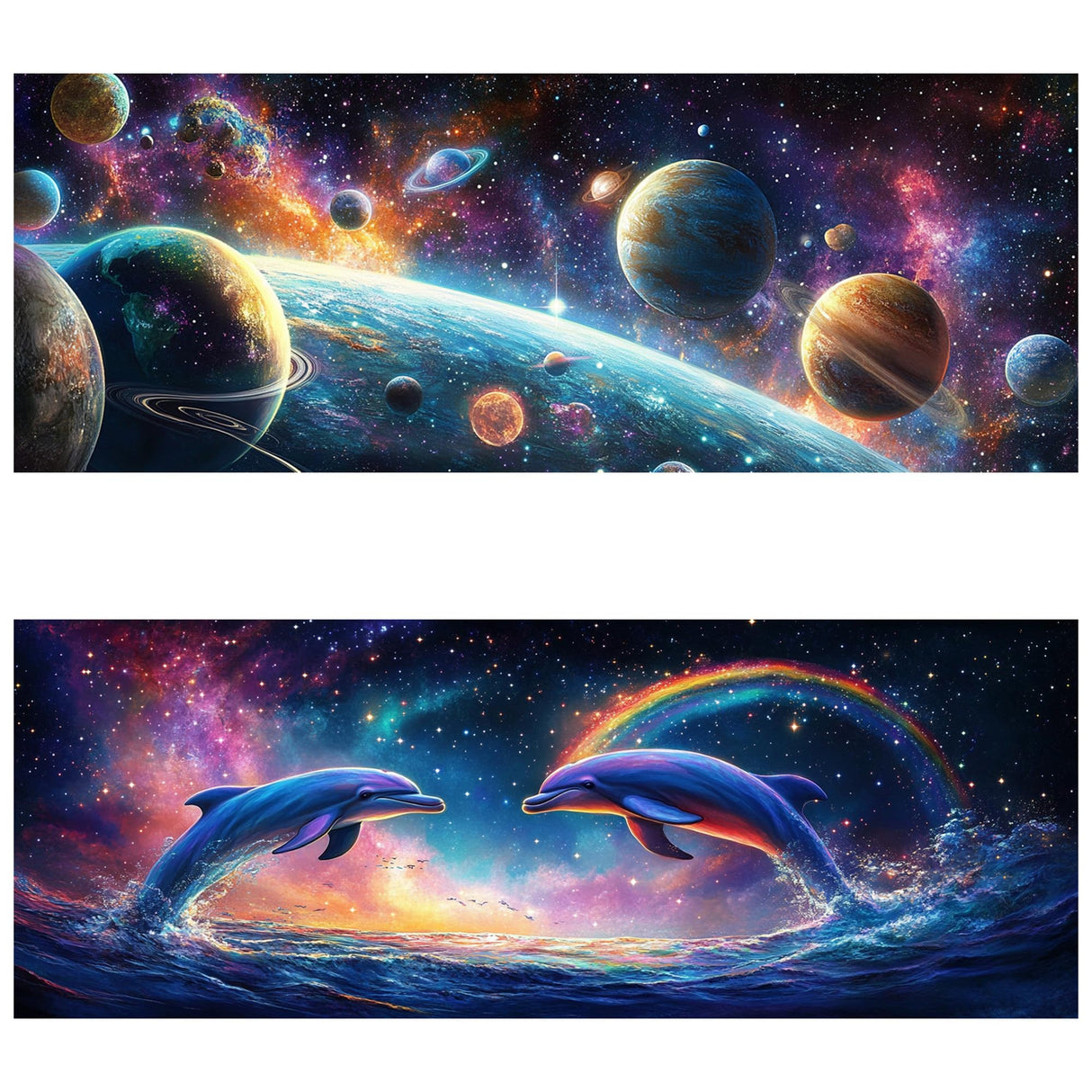 Yomiie 2 Pack Large Diamond Art Kits for Adults, Planets & Dolphins Diamond Painting Art DIY Full Round Drill Kits, Embroidery Rhinestone Diamond Crystal Craft Canvas Home Wall Decor 31.5x11.81 inch Yomiie