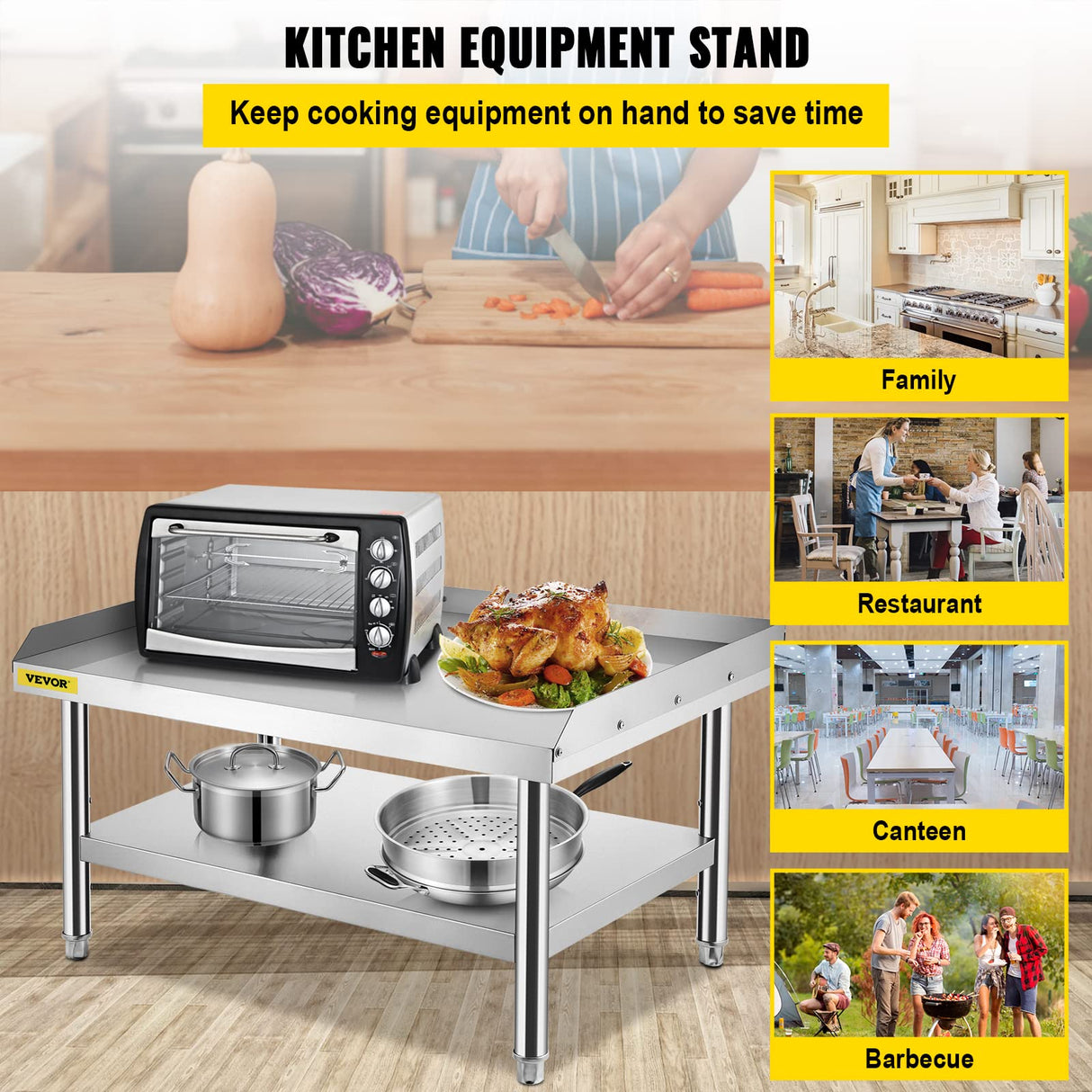 VEVOR Heavy Duty Prep & Work Metal Workbench Commercial Equipment Stand Kitchen Table, 603024 Inch, Silver VEVOR