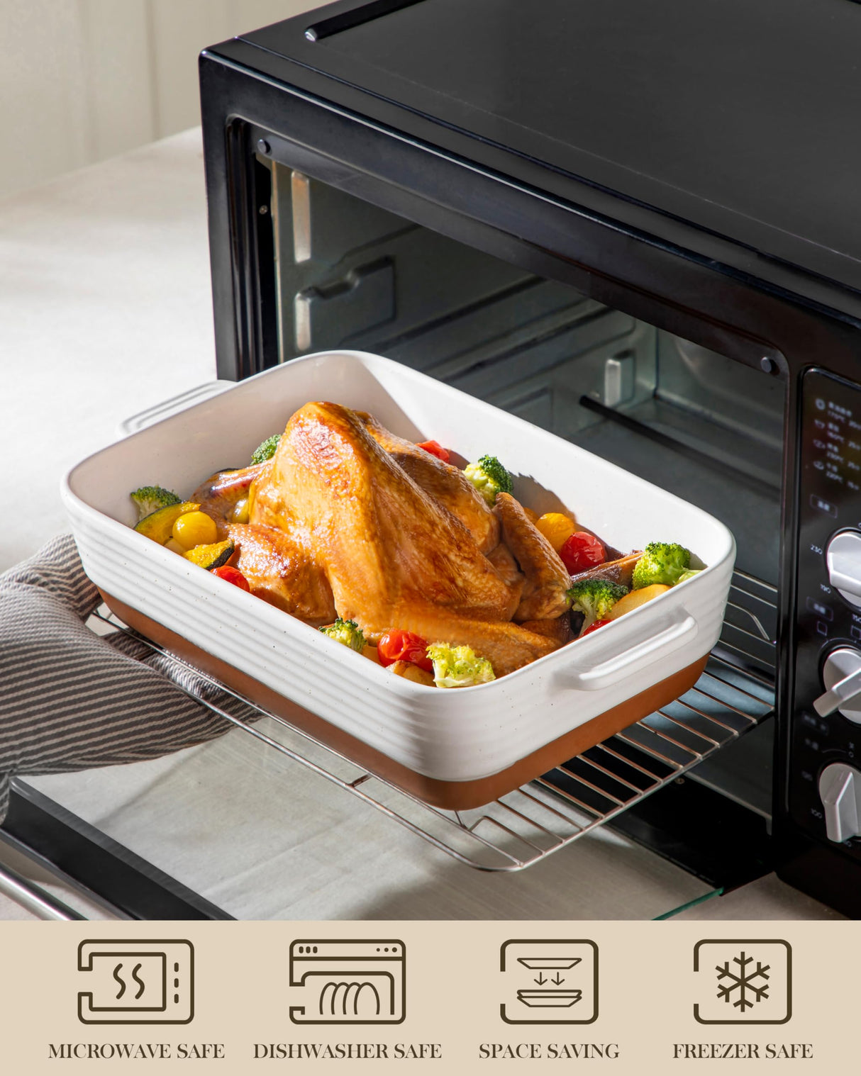 MALACASA Casserole Dishes for Oven, Ceramic Baking Dishes Set of 3, Baking Pan Casserole Dish Set, Rectangular Lasagna Pan Deep with Handles for Baking, Khaki White (14.5''/13''/10.5''), Series TARA MALACASA