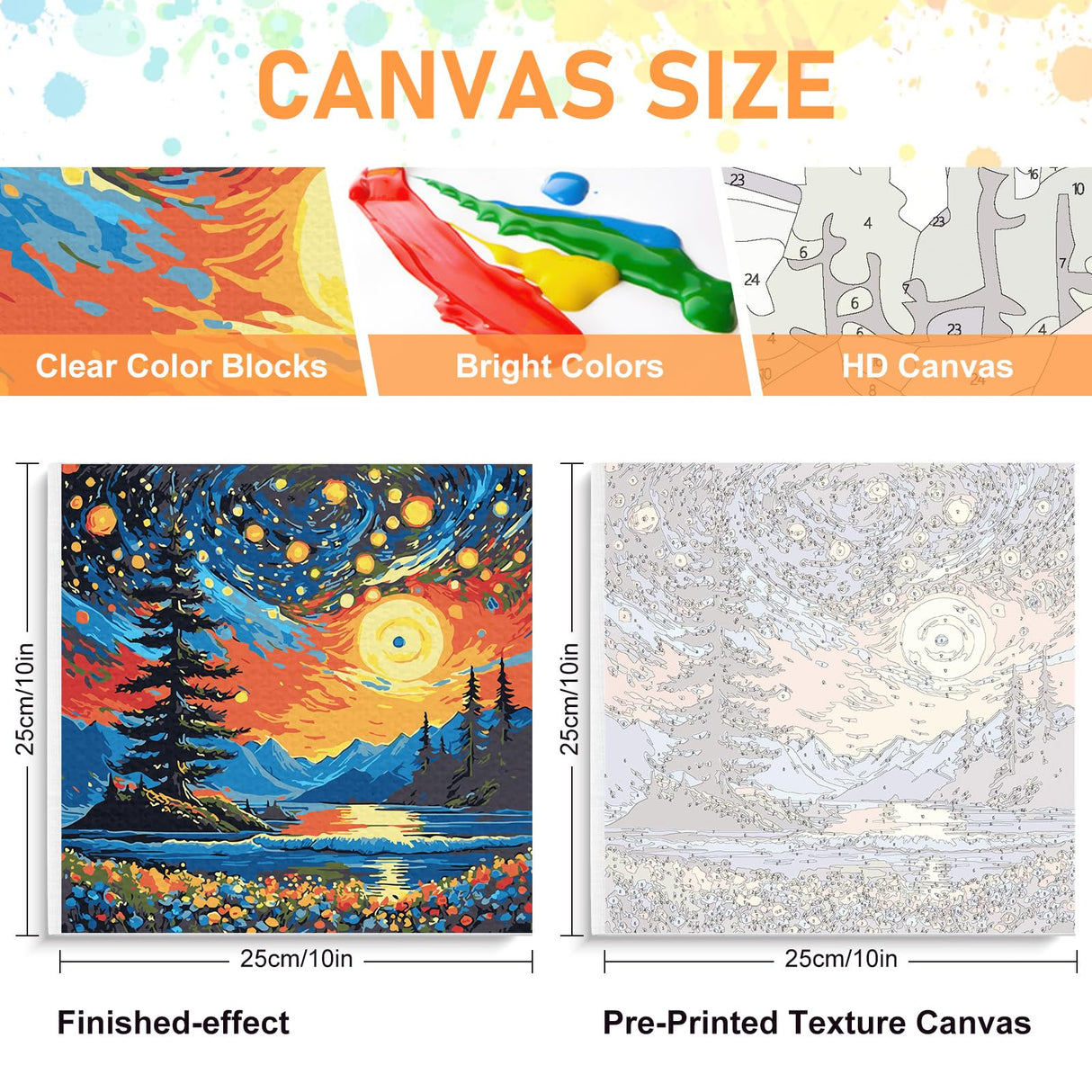 Framed Paint by Numbers Kit for Adults Beginners & Kids Ages 8-12, Starry Night Acrylic Easy Paint by Number with Frame, Watercolor Paint by Number Kits on Canvas Framed (10 * 10 Inch, without Easel) Offito
