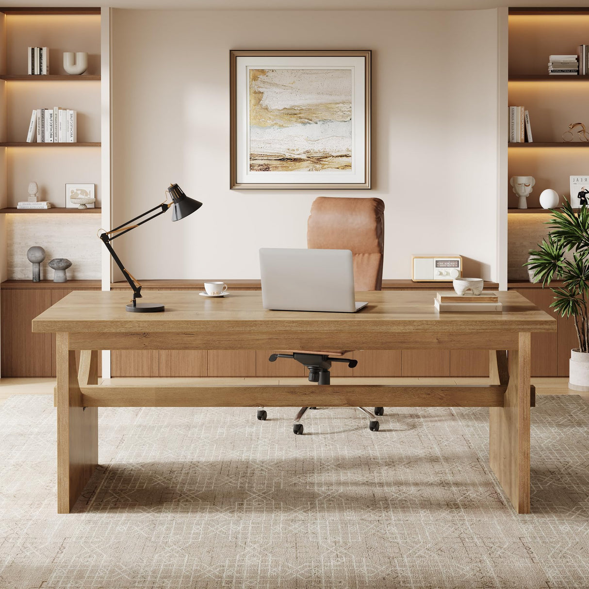 Tribesigns Executive Office Desk, 63-Inch Farmhouse Computer Desk, Large Writing Study Conference Table with Sturdy Legs, Business Workstation Table for Home Office, Rustic Brown Tribesigns