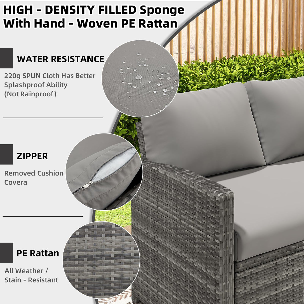 AECOJOY Patio Furniture Set, 7 Pieces Outdoor Patio Furniture with Dining Table&Chair, All Weather Wicker Conversation Set with Ottoman, Grey Rattan&Grey Cushion AECOJOY