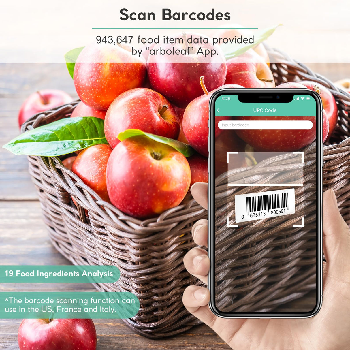 Arboleaf Smart Food Kitchen Scale, 22lb Digital Food Scale with Nutritional Calculator, USB Rechargeable, Smart Weighing with App for Macro, Keto, Calorie, Cooking, Grams and Ounces, 0.1oz/0.5g, White arboleaf