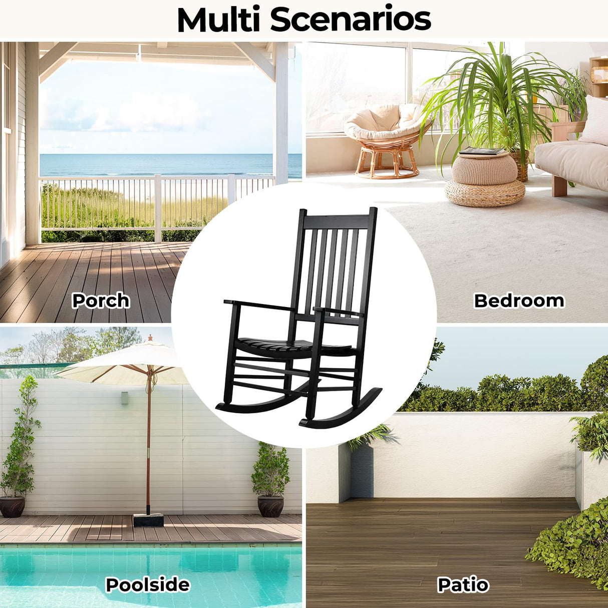 MAMIZO Outdoor Rocking Chair Set 3-Piece, Rocking Chair Patio Set of 2 with Side Table, with High Back,Indoors or Outdoor Wooden Rocking Chair, Easy to Assemble for Porch, Patio, Garden,Lawn, Balcony MAMIZO