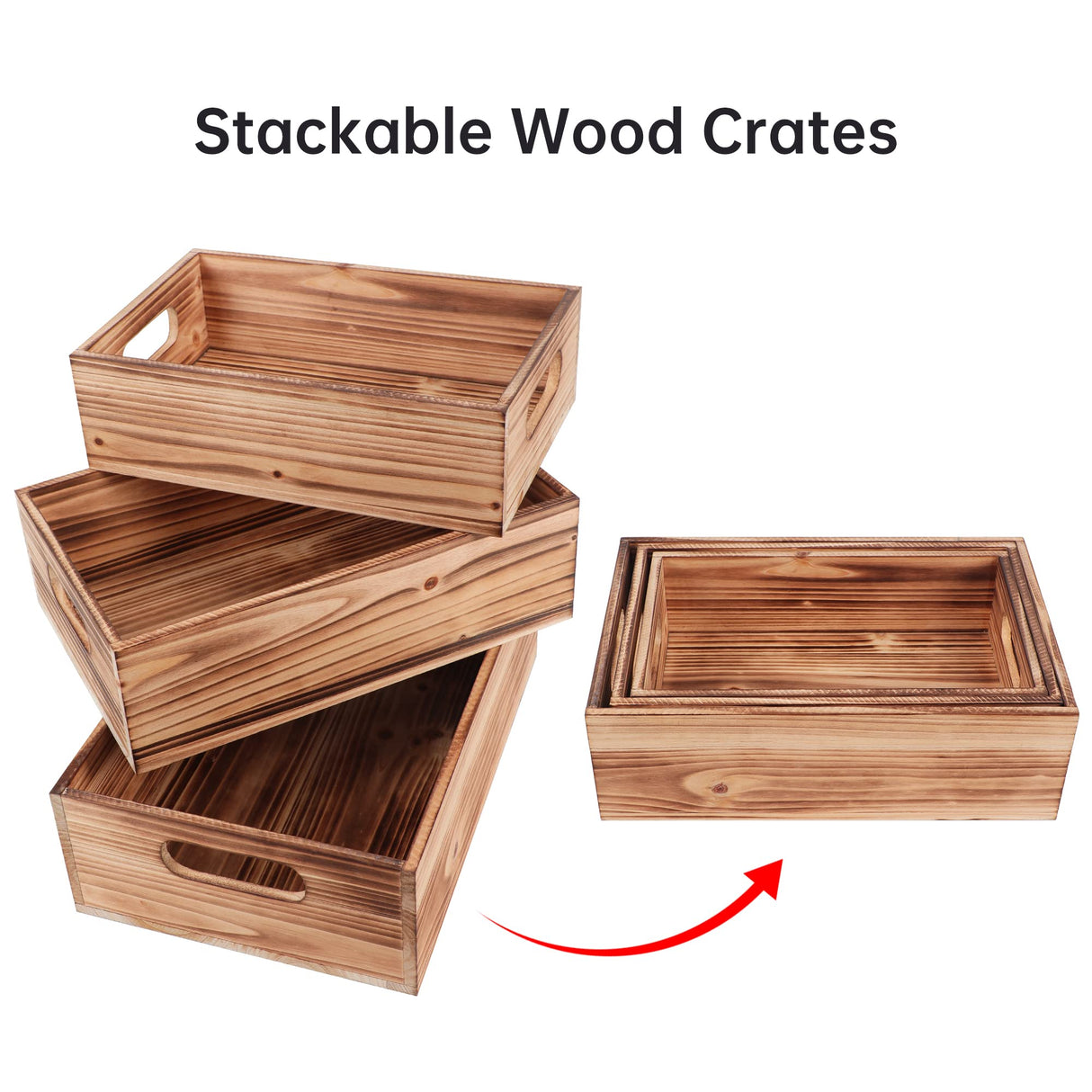 PHOENANCEE Wood Crates For Display,Rustic Crate Storage Decorative Boxes Set of 3,Wooden Nesting Box with Handles Farmhouse Container Basket Bin Home Decoration with Natural Wood Aroma,L+M+S PHOENANCEE