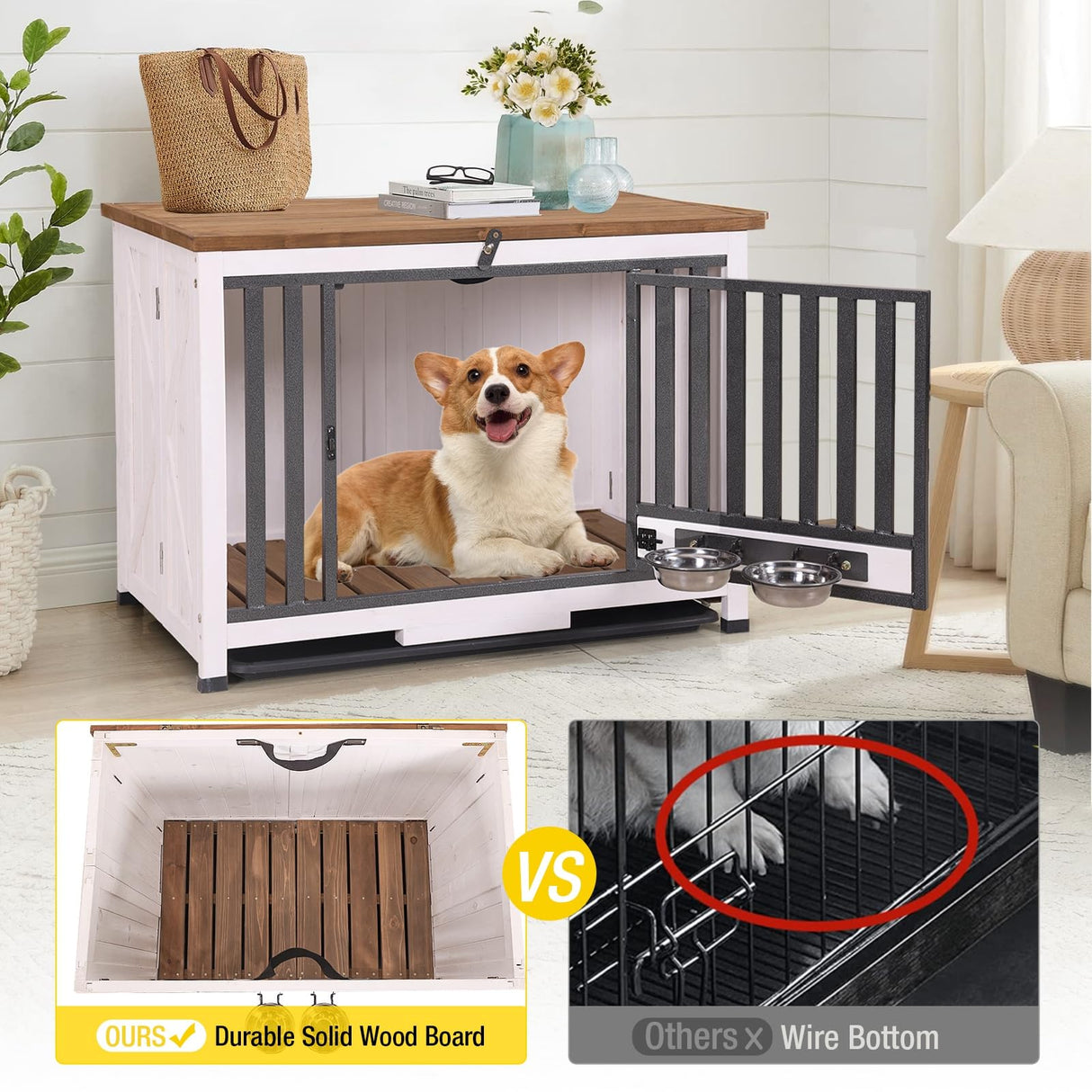 Dog Crate Furniture for Medium and Small Dogs Folding Heavy Duty Dog Kennel End Table, Dog House with Solid Wood Opening Roof Joyqinchen