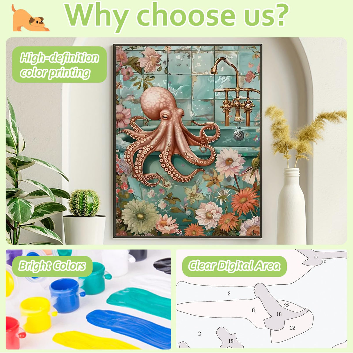 Reivworl Animal Paint by Numbers Kit for Adults, Octopus Paint by Number, Painting by Number for Gifts and Home Wall Decor 16x20Inch Reivworl