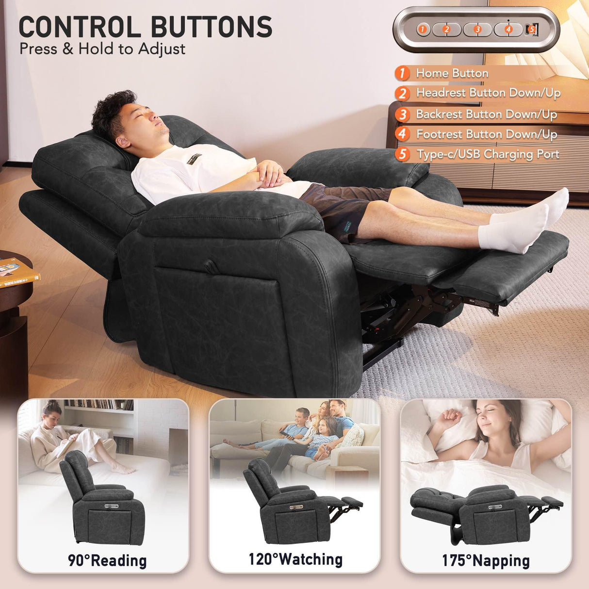 EONIX Triple Motor Lay Flat Zero Gravity Power Recliner Chair with Heating and Massage, Independent Footrest, Backrest, Headrest Adjustments, 400lbs Heavy Duty Big Man Power Recliner Chair, Black EONIX