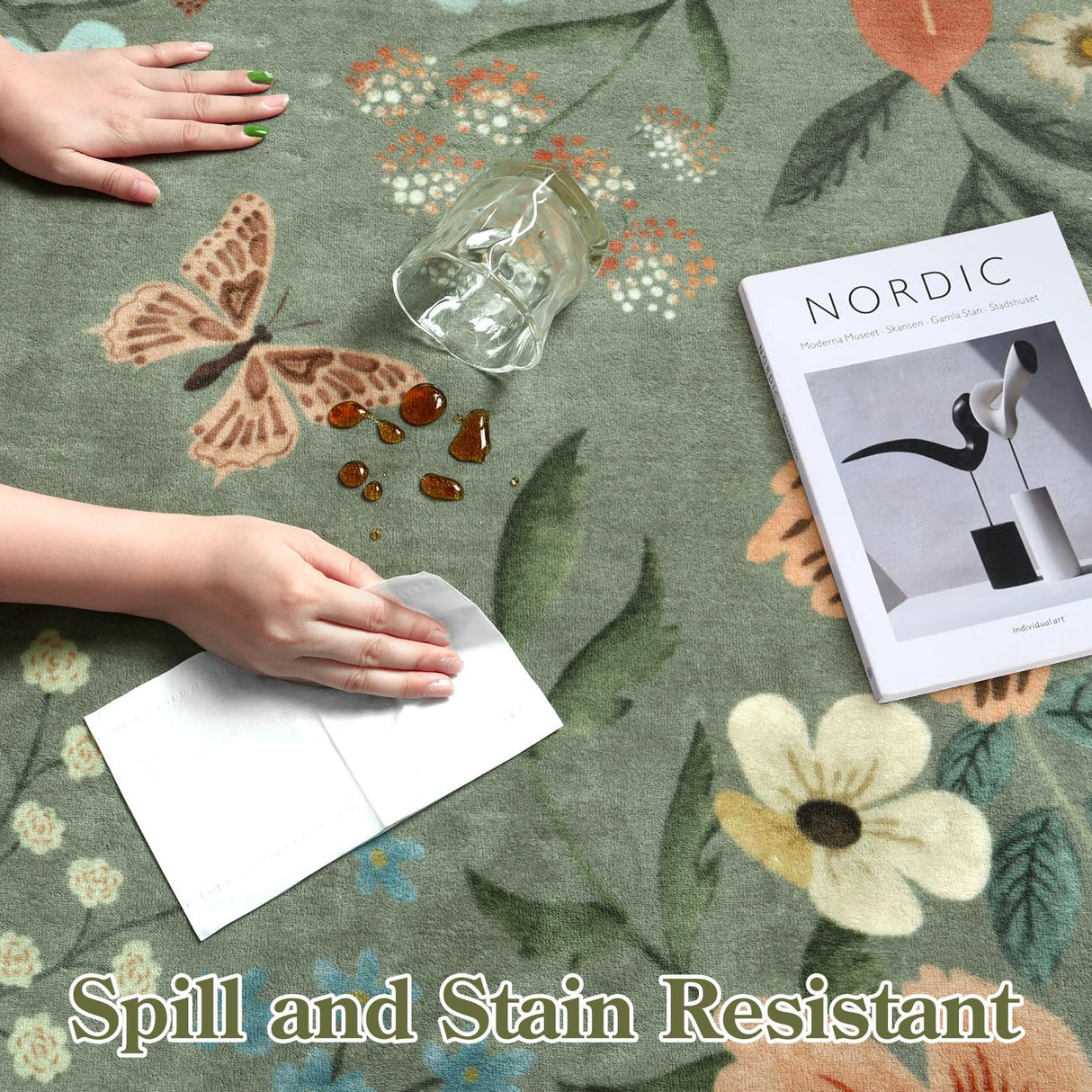 Lahome Floral Runners for Hallways, 2X6 Kitchen Runner Rug Ultra-Thin Soft Rug, Non-Slip Washable Rug Runner Stain Resistant Boho Rug Low-Pile Carpet Runner for Laundry Bathroom Bedroom(2x6ft,Green) Lahome