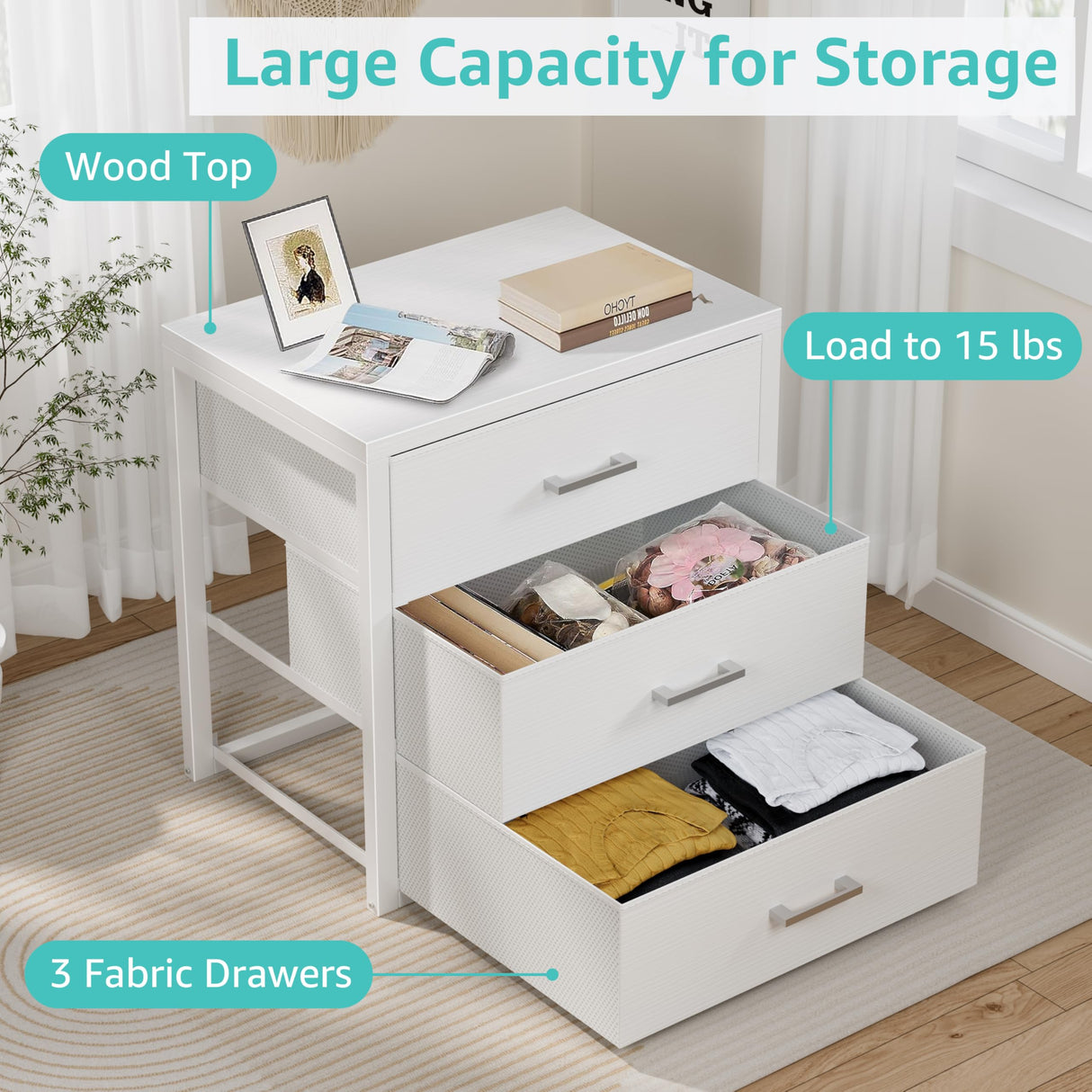 BOLUO Closet Drawers White 3 Drawer Dresser for Closet Organizers and Storage Bedroom Dorm Modern BOLUO