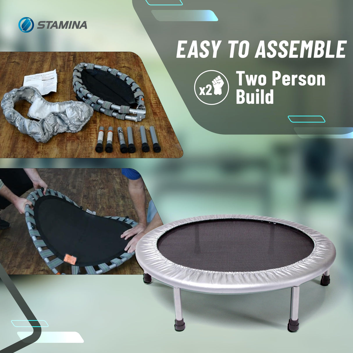 Stamina 36 Inch Durable Rugged Steel Frame Folding Trampoline with MUUV Coaching Audio App and 250 Pound Weight Capacity, Gray Stamina