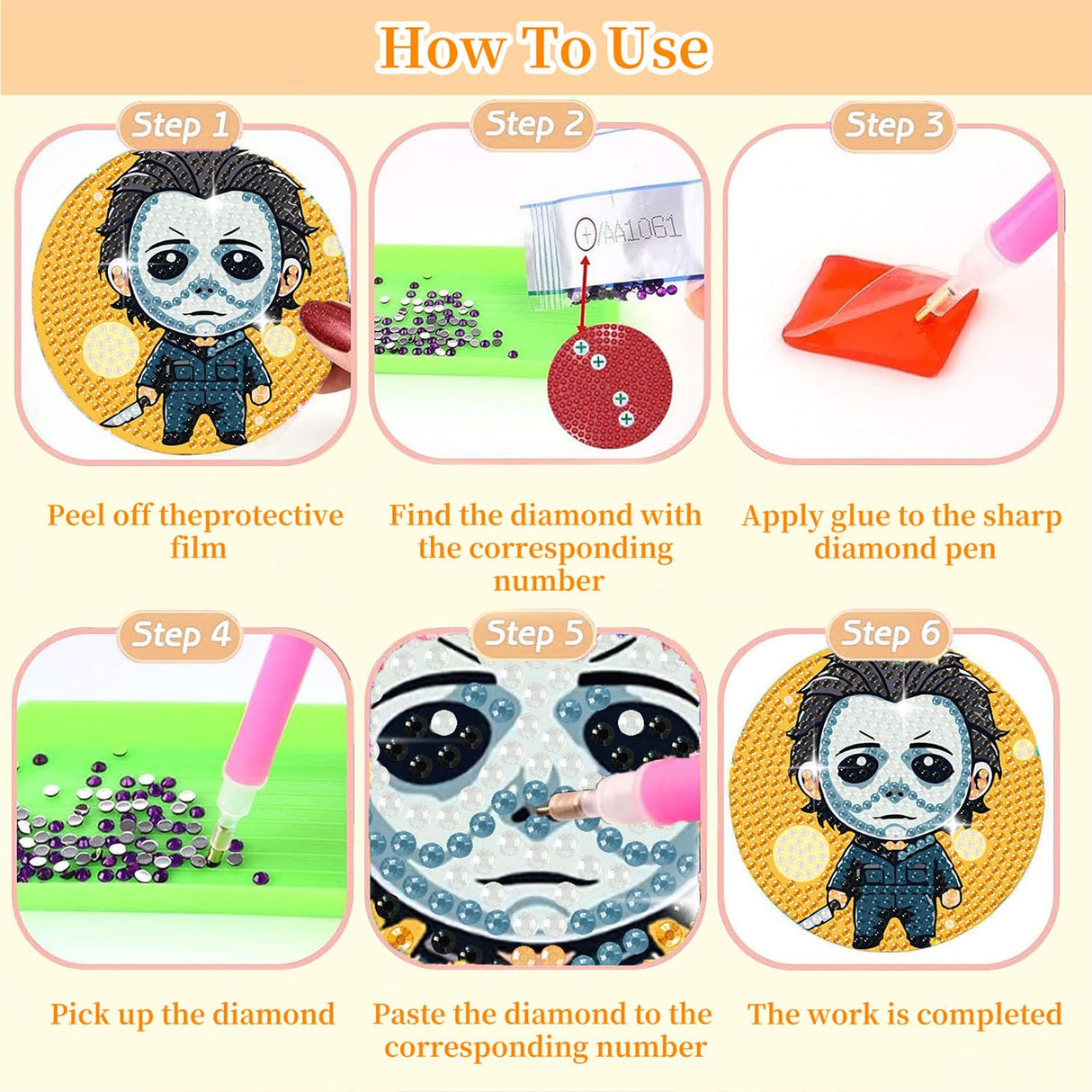 8 PCS Halloween Diamond Art Coasters Kit-Horror Diamond Painting Coasters Kits with Holder for Beginners,Crafts Kits for DIY Coaster for Adults as Gift Home Decors Arttoplus