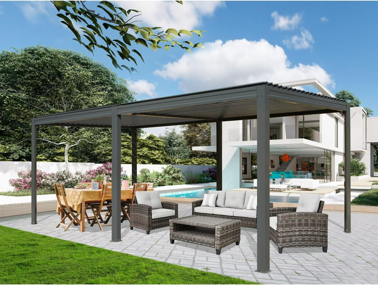 Domi Outdoor Louvered Pergola 10x20FT with Adjustable Steel Roof, Outdoor Aluminum Frame Rainproof Pergola for Backyard, Garden and Lawn,Dark Gray domi outdoor living