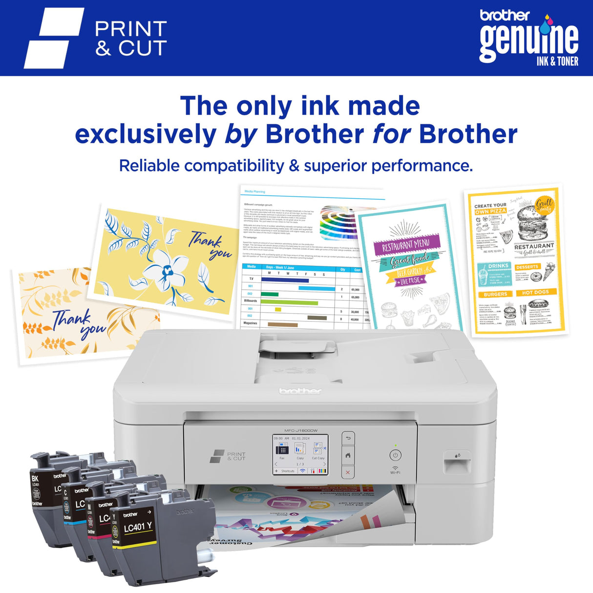 Brother Print & Cut MFC-J1800DW Wireless Color All-in-One Inkjet Printer with Automatic Paper Cutter | Includes 4 Month Refresh Subscription Trial(1), Amazon Dash Replenishment Ready Brother