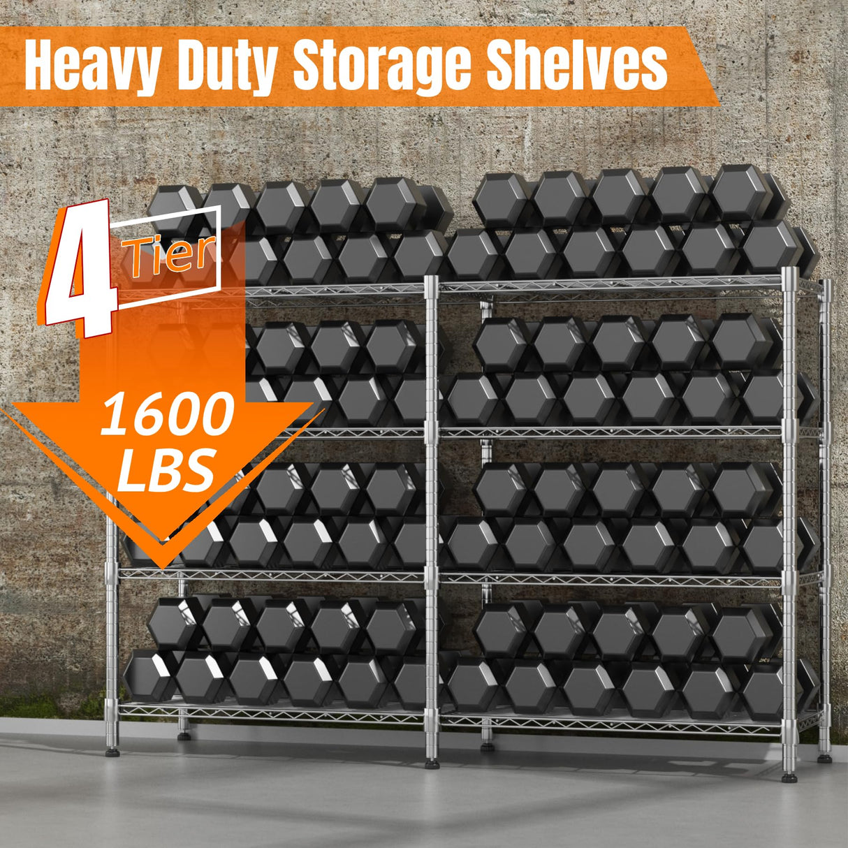 Homdox Heavy Duty Storage Shelves, 4 Tier Wire Shelving Unit, Adjustable Metal Shelves for Storage, Garage Rack Pantry Shelves Kitchen Shelving, 18"x72"x60", Silver Gray Homdox