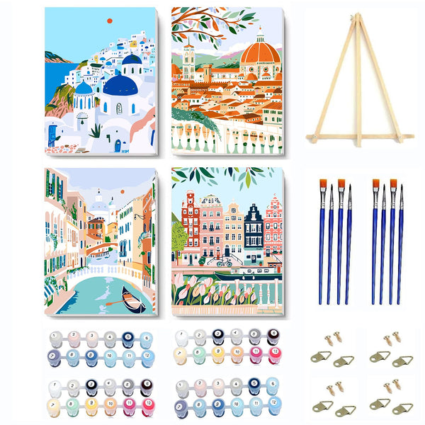 VIGEGU 4 Pack Paint by Numbers Kit for Adults Beginner with Frame, Woo ...