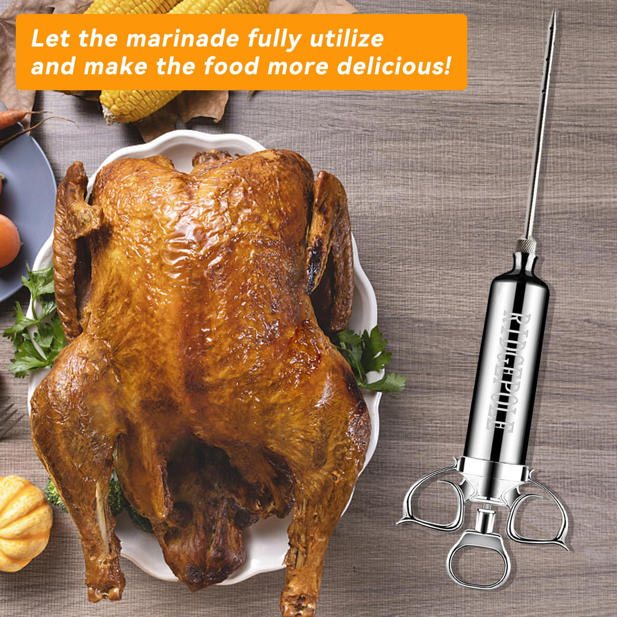 RIDGEPOLE Meat Injector, Marinade Injector with 3 Marinade Needles,Seasoning Injector, Turkey Injector Syringe,2-OZ Large Capacity, All Stainless Steel 2024 UPDATE RIDGEPOLE