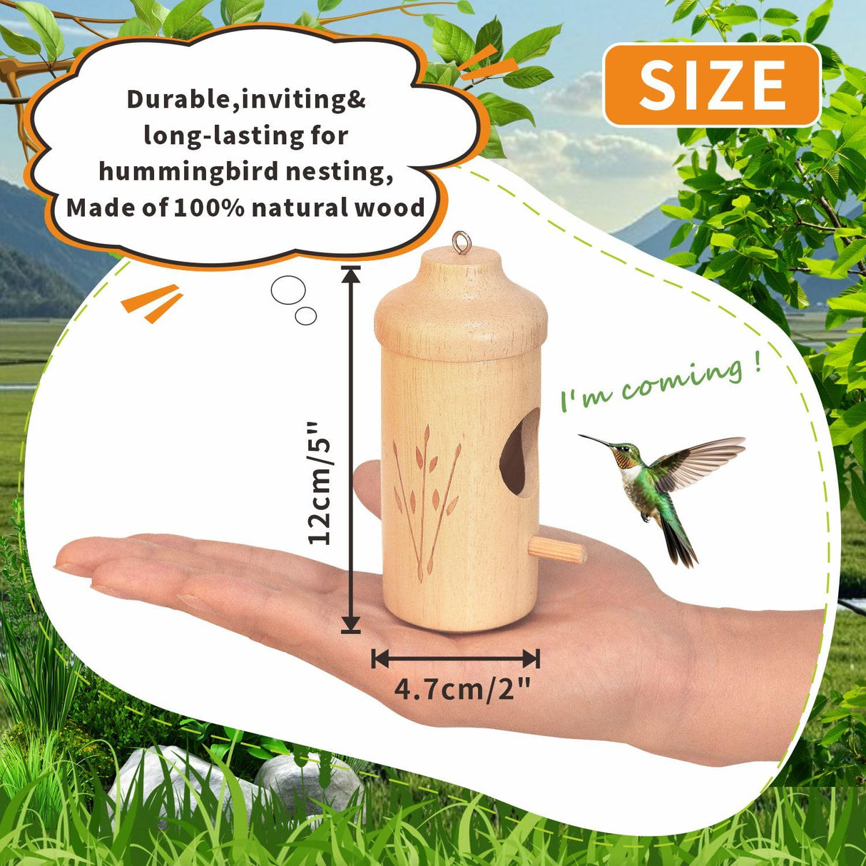 Hummingbird House - Natural Wooden Hummingbird Houses for Outside Hanging, Gardening Gifts Home Decoration 3 Packs OROGHT