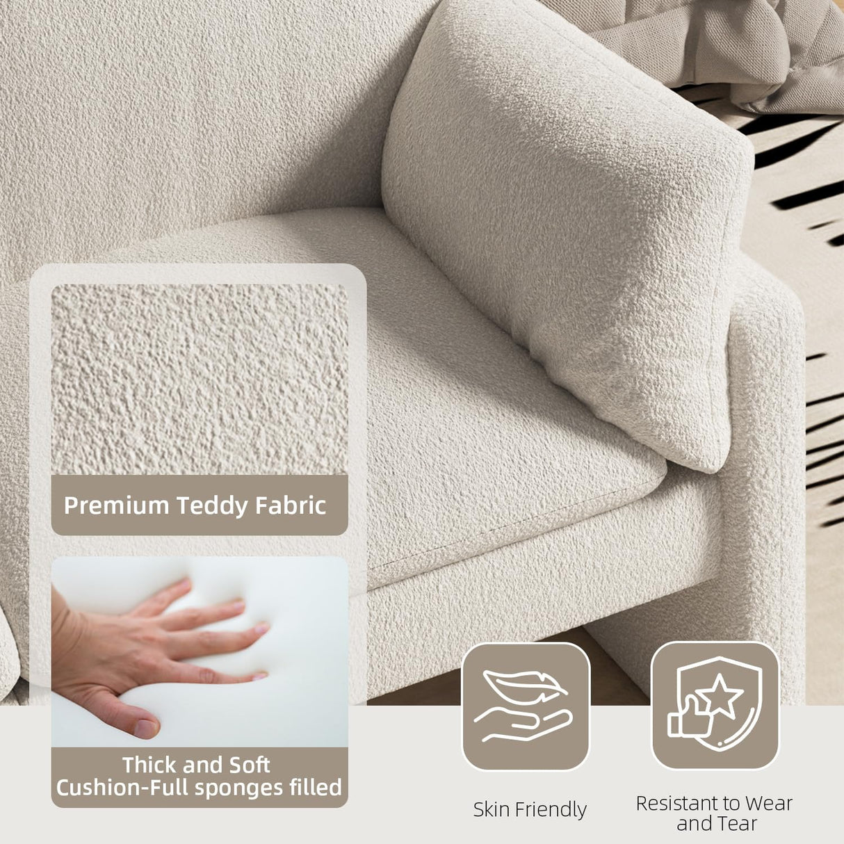 JFHID 68'' Modern Teddy Loveseat Sofa, 2 Seater Couch with Removable Cover, Soft Cushioned Boucle Loveseat for Living Room, Bedroom, Small Spaces, White JFHID